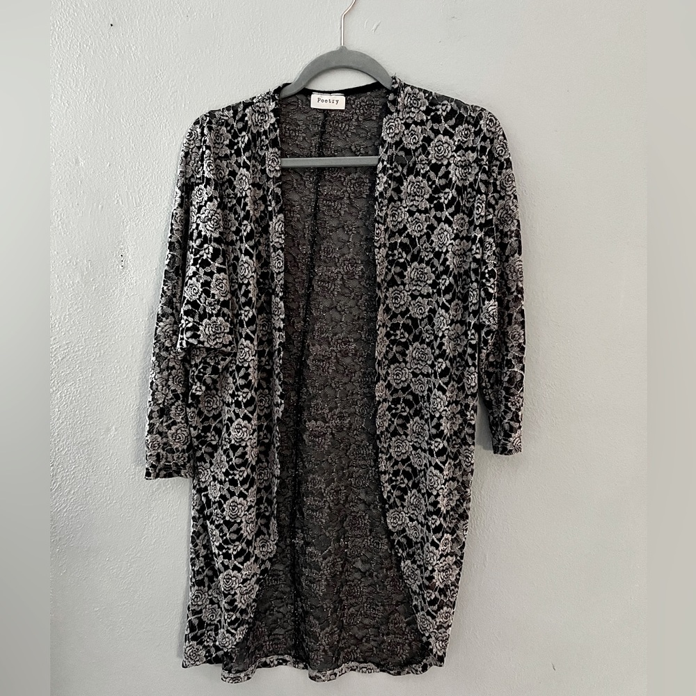 Floral Lace Cardigan/Cover Up B&W